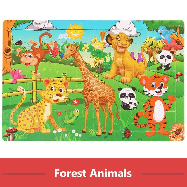 Rompecabezas 3D Montessori de 30 piezas económico, rompecabezas de madera con animales de dibujos animados, juego de mesa, juguetes educativos para niños, regalos