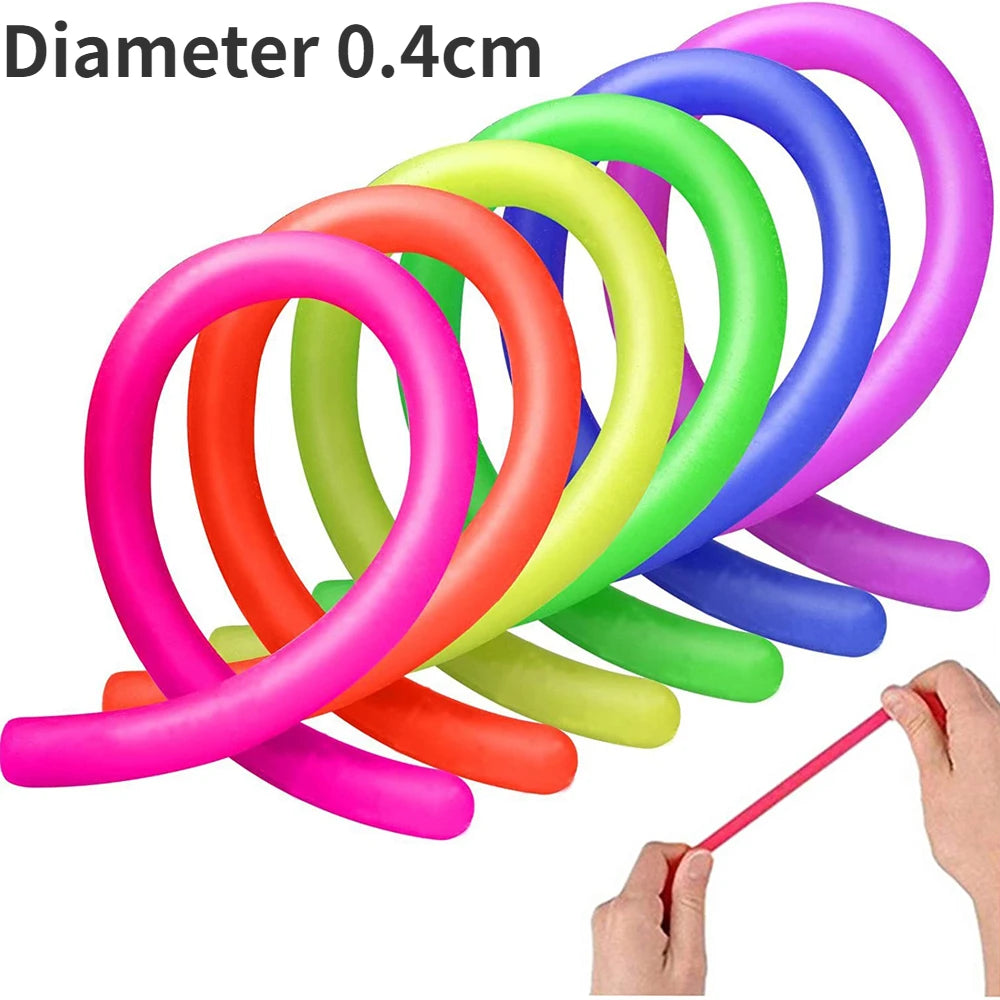 Paquete de 6 juguetes sensoriales de cuerda elástica, resistencia al apretar, fortalece los brazos, fideos, juguetes para aliviar el estrés para niños y adultos