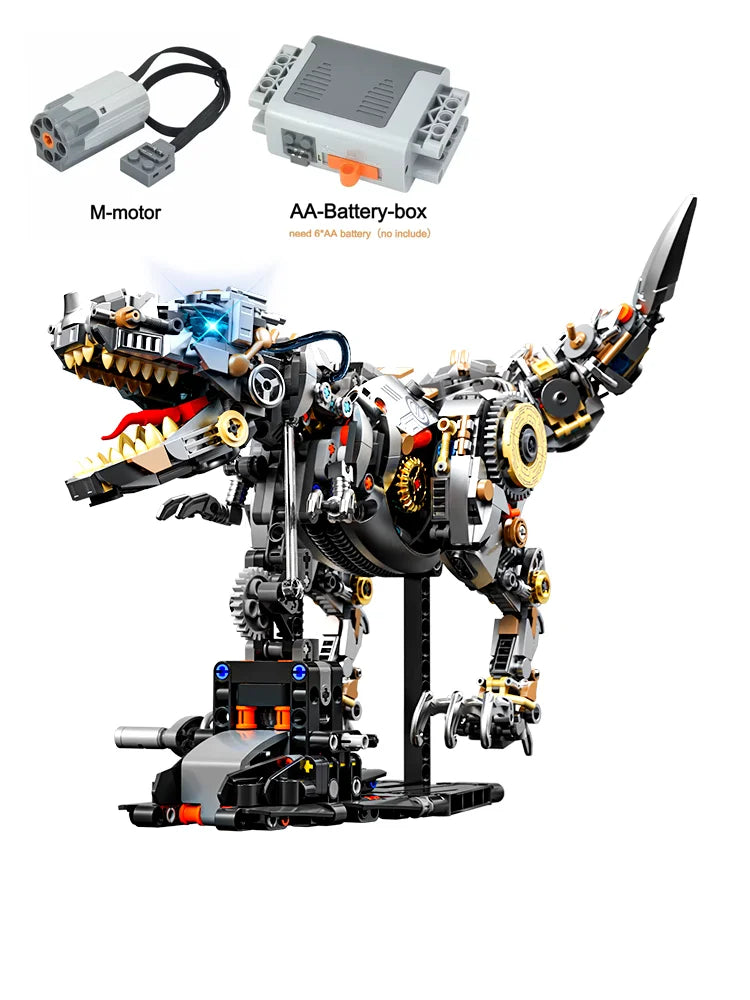 Bloques de construcción de animales mecánicos t-rex ballena loro diablo rayos tiburón modelo ladrillos con luz para chico juguetes para adultos regalos de escritorio