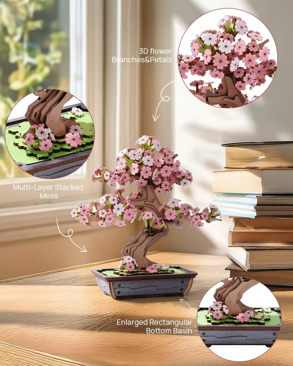 Robotime Rolife-rompecabezas de bonsái Sakura de madera 3D, fácil montaje, Kit de bonsái de pino verde, regalo de Navidad para decoración del hogar familiar