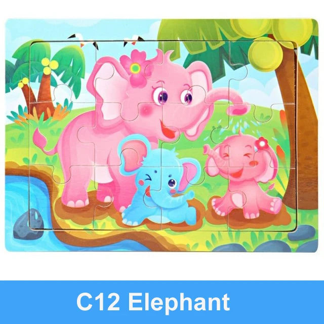 Rompecabezas 3D de madera Montessori de 15x11cm, juego de rompecabezas de inteligencia Animal de dibujos animados, juguetes educativos de Aprendizaje Temprano para niños