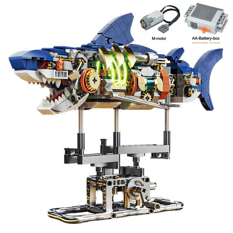 Bloques de construcción de animales mecánicos t-rex ballena loro diablo rayos tiburón modelo ladrillos con luz para chico juguetes para adultos regalos de escritorio
