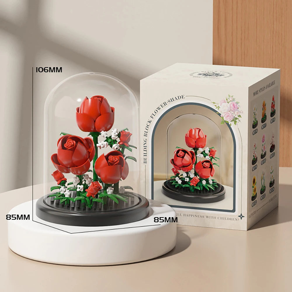 MOC-ramo eterno de rosas, bloques de construcción, conjunto 3D de construcción de flores, caja de exhibición de ramo eterno, juguete de ladrillo para decoración del hogar y la Oficina