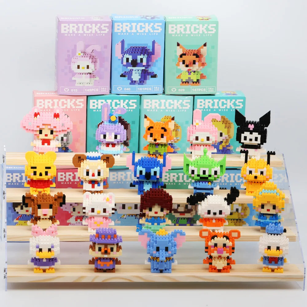 Stitch Disney princesa Elsa LinaBell bloques de construcción Mickey Mouse pato Mini figuras de acción bloques montar juguetes ladrillo niños regalos