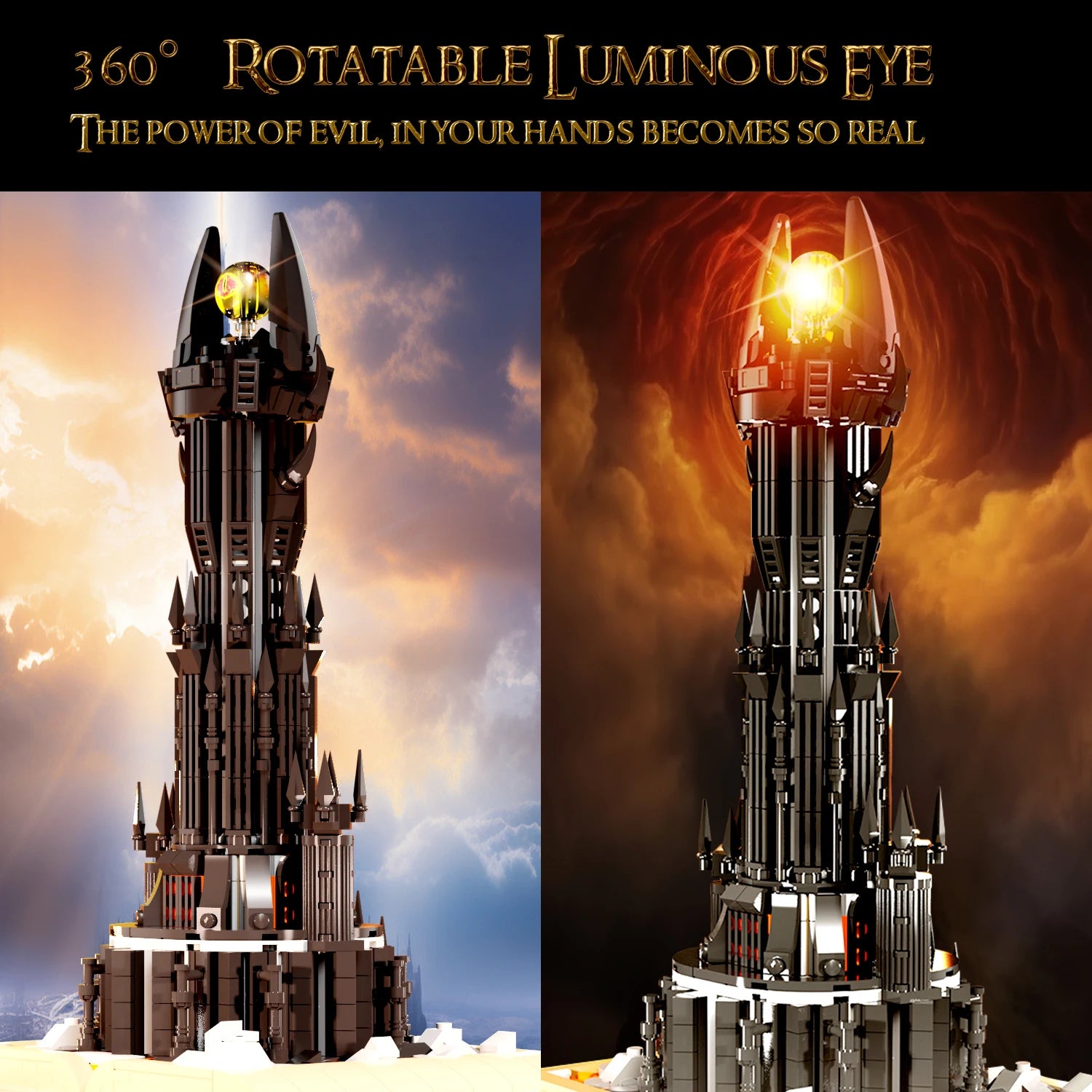 Bloques de construcción de libros mágicos de torre negra, modelo de Castillo mágico oscuro, ladrillos de montaje con luces, juguetes para niños, regalos de navidad, 966 Uds.
