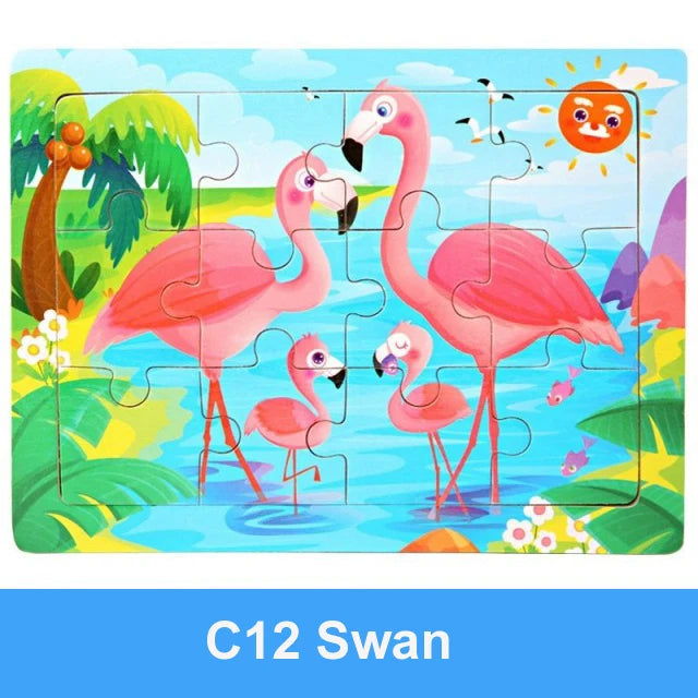 Rompecabezas 3D de madera Montessori de 15x11cm, juego de rompecabezas de inteligencia Animal de dibujos animados, juguetes educativos de Aprendizaje Temprano para niños