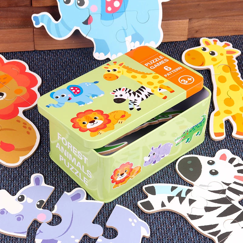 Rompecabezas para bebés, juguetes educativos Montessori, juegos de rompecabezas 3D de madera, caja de hierro, rompecabezas para niños, rompecabezas de madera para niños de 2 a 3 a 4 años