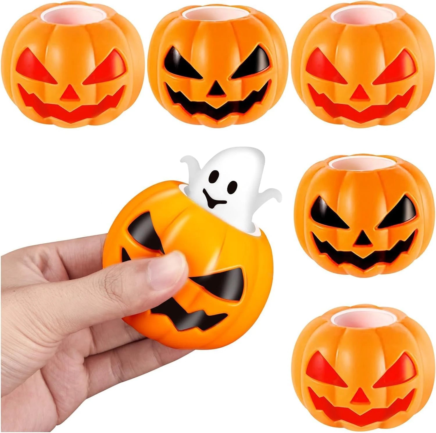 1/12 Uds. Taza para apretar calabaza de Halloween, Juguetes sensoriales para aliviar el estrés, Bola para apretar fantasma emergente, regalos de Halloween para niños, Juguetes