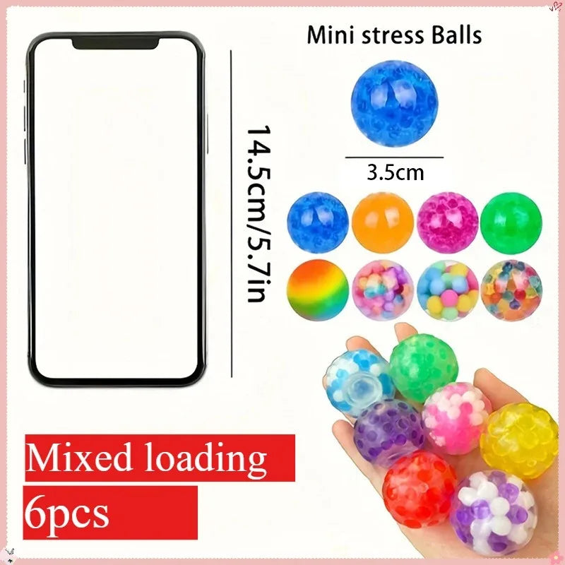 Juego de Mini pelotas antiestrés blandas, pelota para apretar de arcoíris, juguete EDC sensorial, duradero, no tóxico, alivio del estrés, 6 uds.