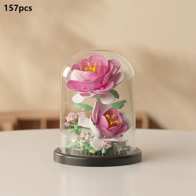 MOC-ramo eterno de rosas, bloques de construcción, conjunto 3D de construcción de flores, caja de exhibición de ramo eterno, juguete de ladrillo para decoración del hogar y la Oficina