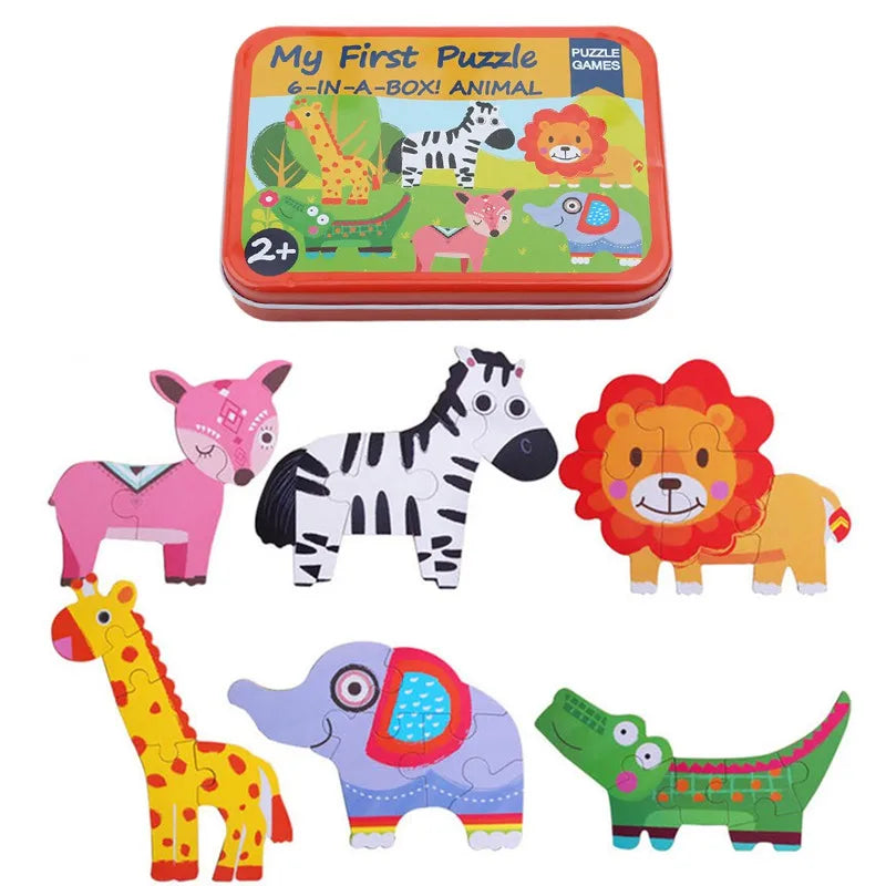 Rompecabezas para bebés, juguetes educativos Montessori, juegos de rompecabezas 3D de madera, caja de hierro, rompecabezas para niños, rompecabezas de madera para niños de 2 a 3 a 4 años