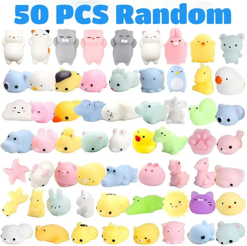 50-5 uds. De juguetes blandos Kawaii Mochi Anima para niños, pelota antiestrés para apretar, recuerdos de fiesta, juguetes para aliviar el estrés para cumpleaños