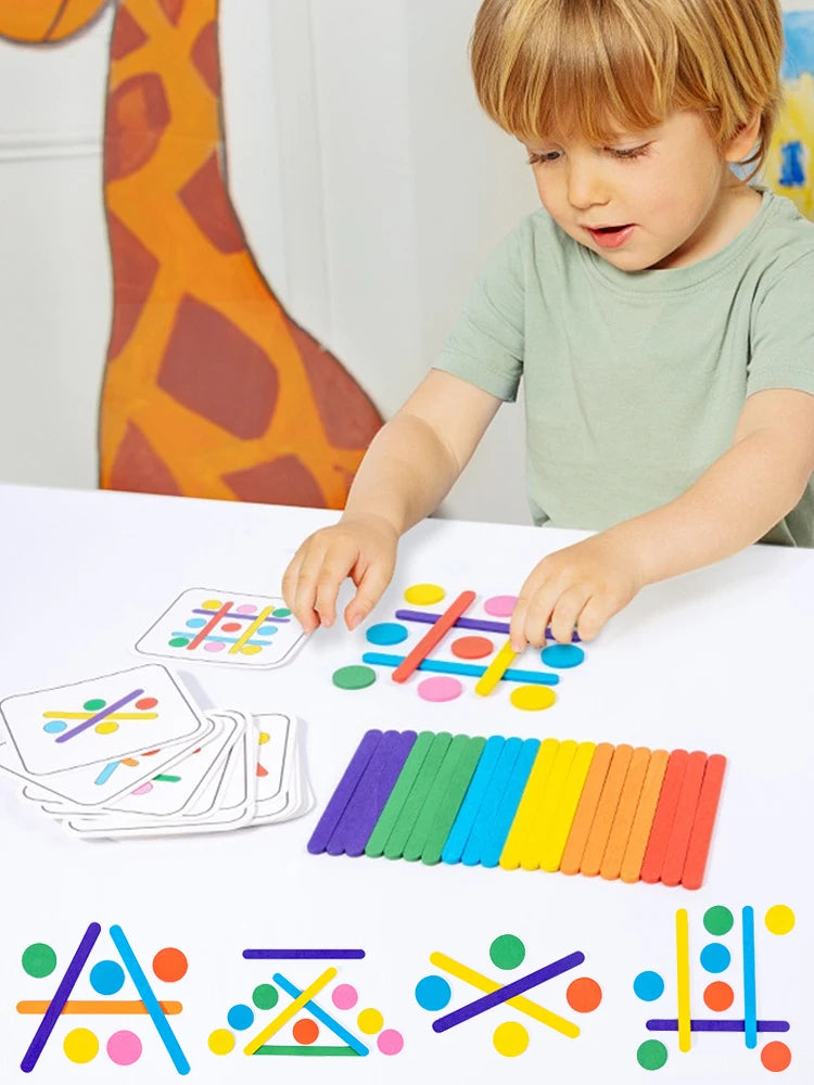 Rompecabezas Montessori para niños, juego de rompecabezas 3D de madera, palo Tangram, forma de anillo geométrico a juego, juguetes educativos para edades tempranas