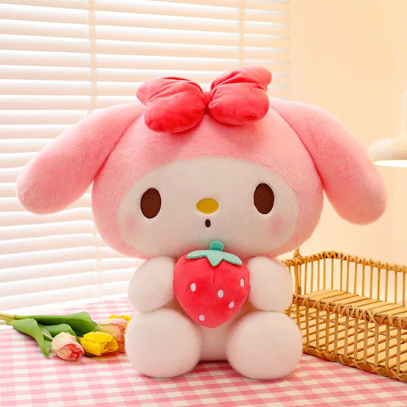 Almohada Kuromi de fresa Sanrio de 25cm, juguete de peluche para niñas, juguetes de peluche suaves, muñeco con melodía de fresa, regalo
