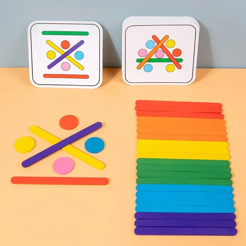 Rompecabezas Montessori para niños, juego de rompecabezas 3D de madera, palo Tangram, forma de anillo geométrico a juego, juguetes educativos para edades tempranas
