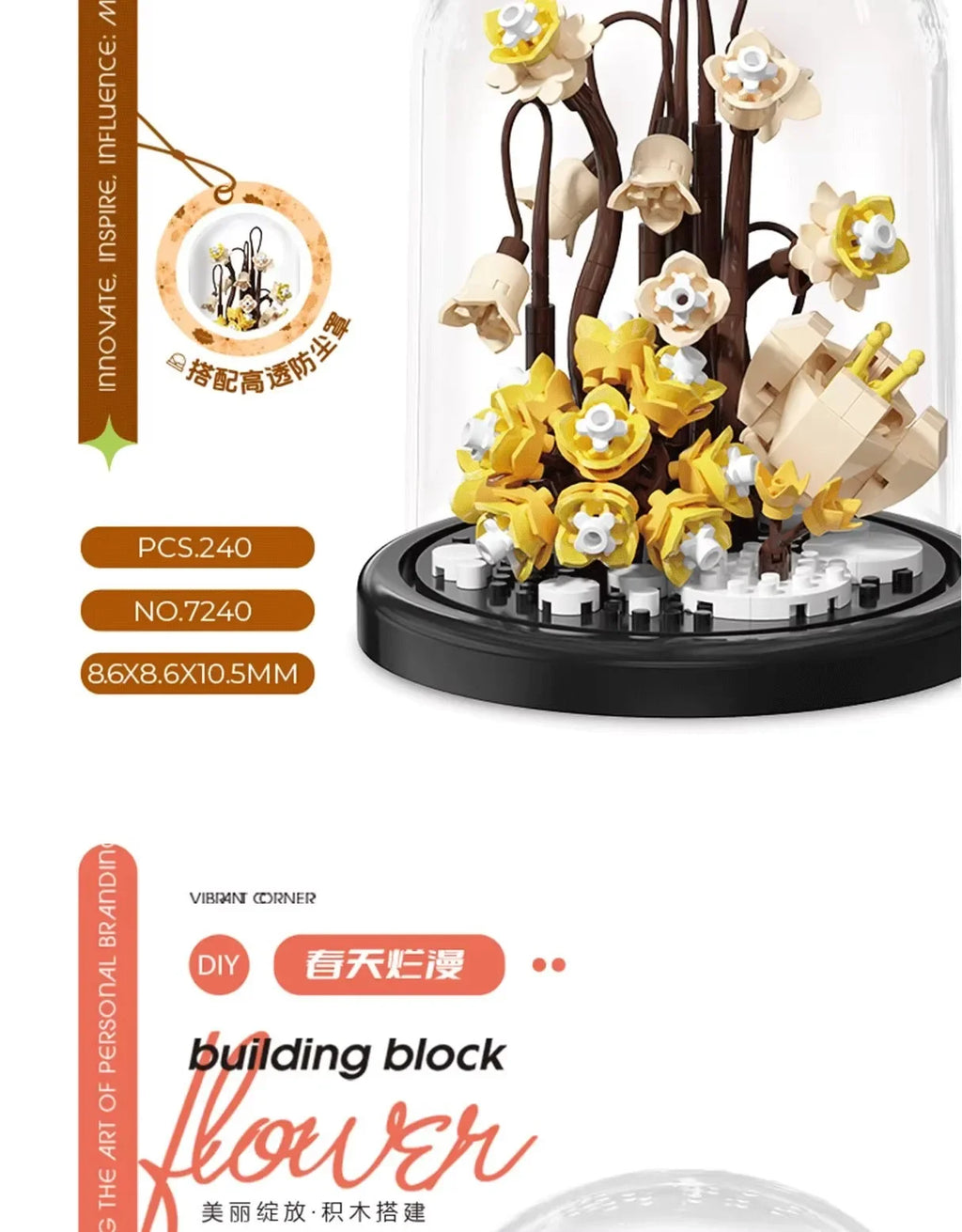 Ramo de flores, bonsái, bloques de construcción, planta de plástico Artificial, cubierta antipolvo, Micro modelo, juguete de decoración del hogar para niños, regalo de cumpleaños