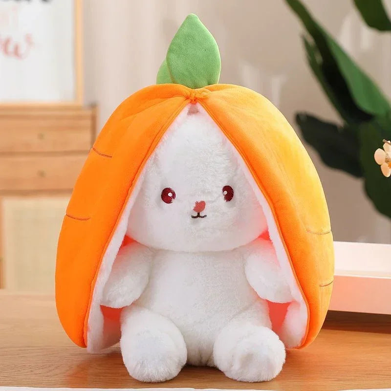 Conejo de peluche de fresa y zanahoria de 25cm, juguete de peluche creativo en fruta, transforma el bebé, muñeco de conejito de peluche para chico, regalo de cumpleaños