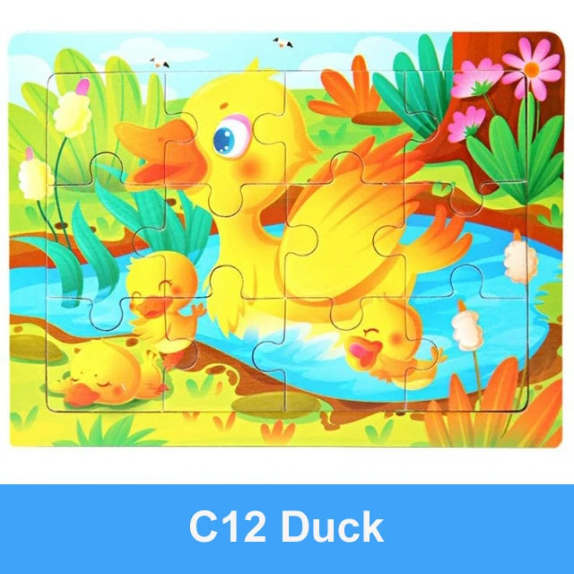 Rompecabezas 3D de madera Montessori de 15x11cm, juego de rompecabezas de inteligencia Animal de dibujos animados, juguetes educativos de Aprendizaje Temprano para niños
