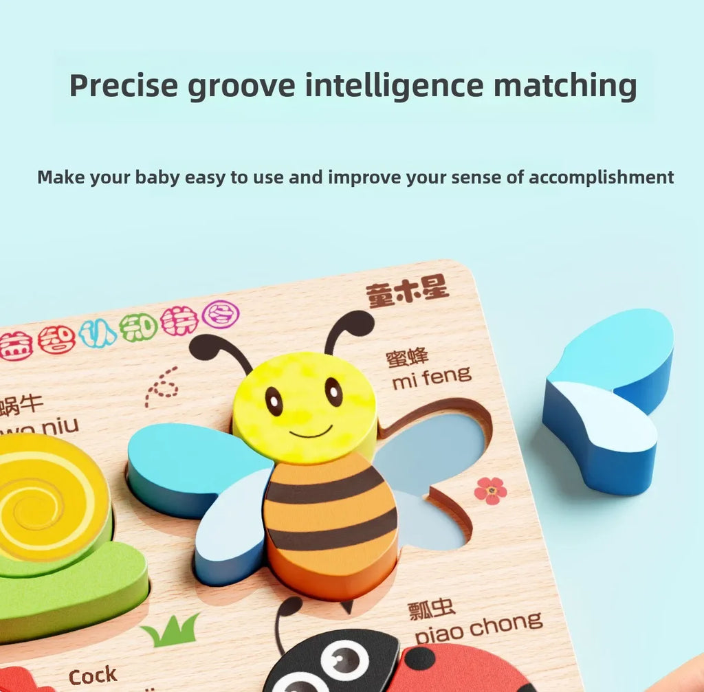 Rompecabezas de madera 3D de dibujos animados Montessori, rompecabezas de tráfico de animales, juguetes para niños, juego cognitivo educativo de Aprendizaje Temprano, regalos para niños