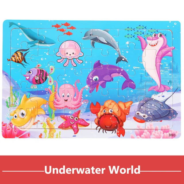 Rompecabezas 3D Montessori de 30 piezas económico, rompecabezas de madera con animales de dibujos animados, juego de mesa, juguetes educativos para niños, regalos