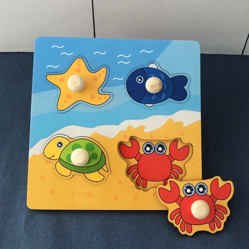 Juguetes Montessori para bebés, rompecabezas de madera 3D, tablero para rascar a mano para niños, rompecabezas para niños, educación temprana, juguete cognitivo de frutas
