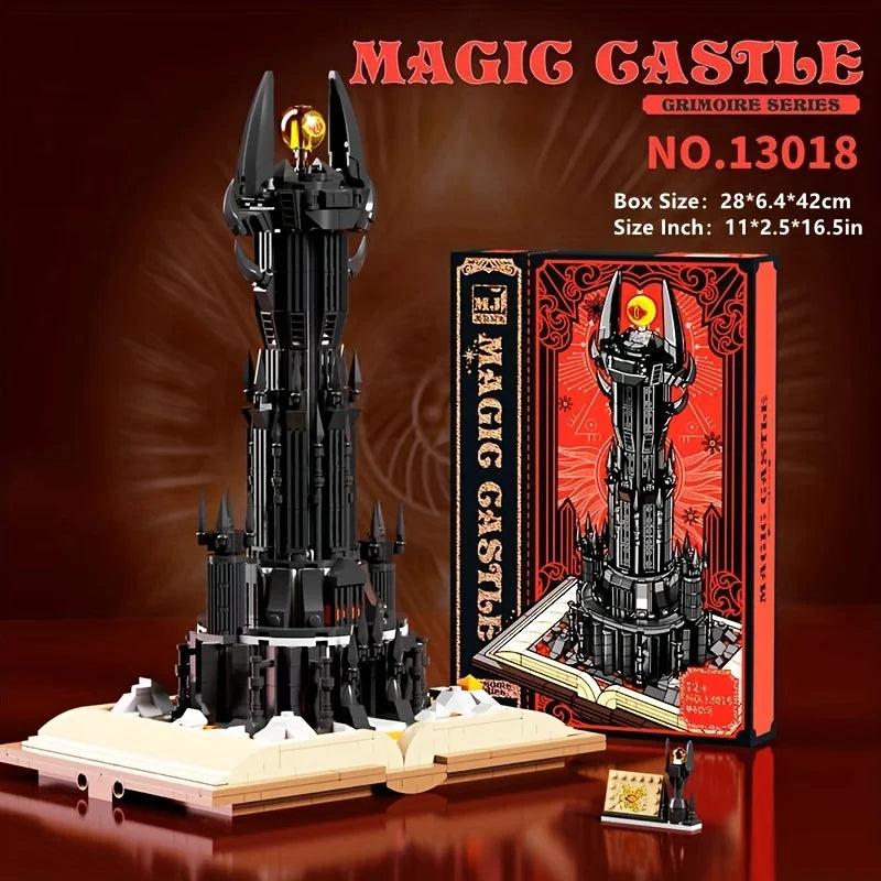 Bloques de construcción de libros mágicos de torre negra, modelo de Castillo mágico oscuro, ladrillos de montaje con luces, juguetes para niños, regalos de navidad, 966 Uds.