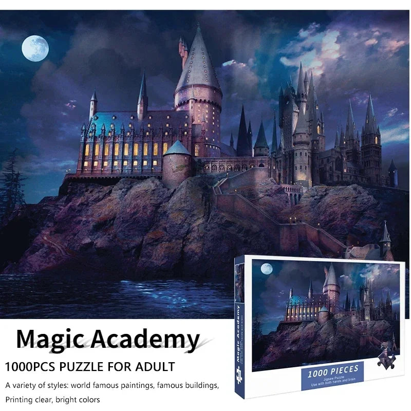 Rompecabezas de castillo mágico oscuro de 1000 piezas para adultos (7,5 "x 19,7") rompecabezas desafiante con zonas de letras, regalo navideño, decoración del hogar,