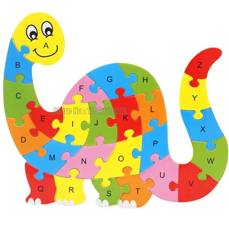 Animales de madera Inglés 26 Letras alfabéticas Rompecabezas Niños 3-5-6 años Juguete