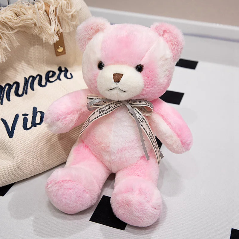 30CM Kawaii colorido pajarita oso muñeca de peluche abrazo oso muñeca regalo de cumpleaños almohada oso de peluche hogar sala de estar dormitorio