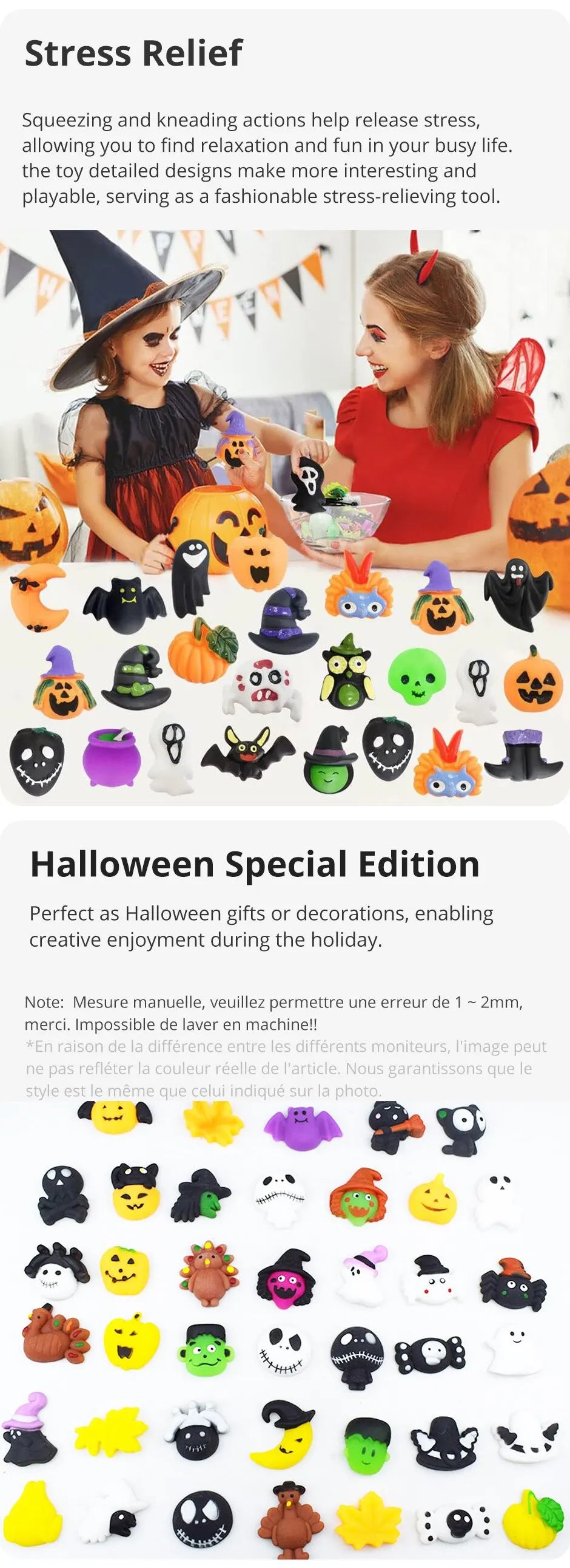 Fiesta de Halloween, 10 Uds., novedoso juguete para aliviar el estrés, estilo aleatorio, fantasma, murciélago, calabaza, juguete de ventilación para apretar