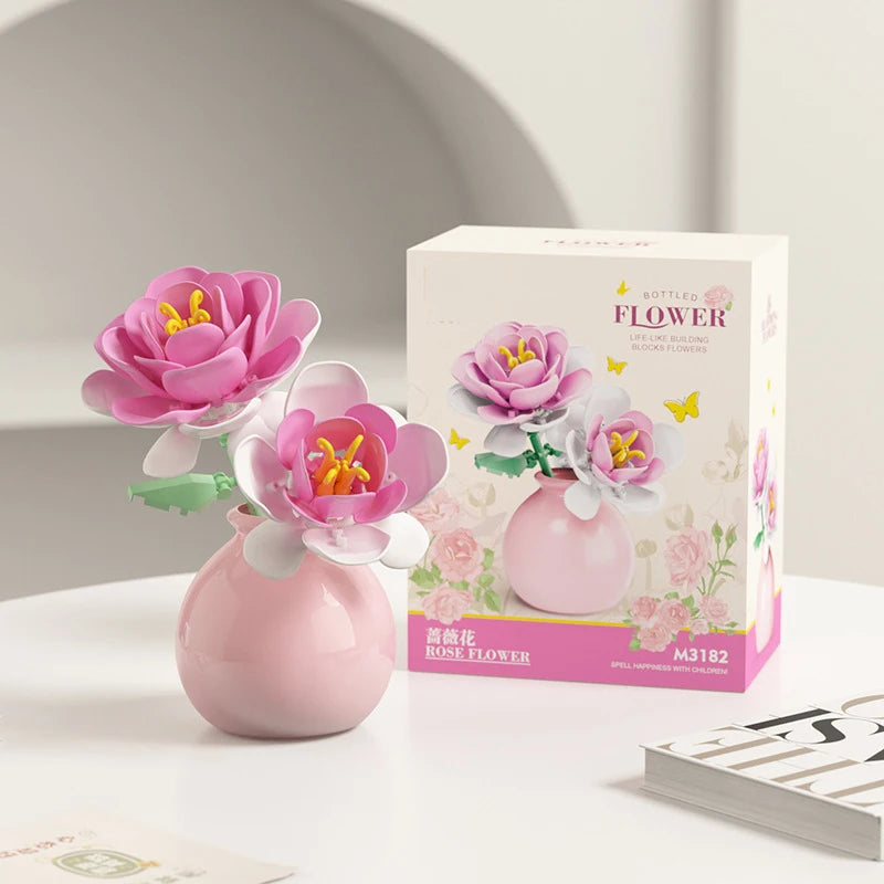 Ramo de flores para adultos, micropartículas de bloques de construcción, juguete para niños y niñas de 6 a 12 años, regalo de cumpleaños, Mini ladrillos de flores