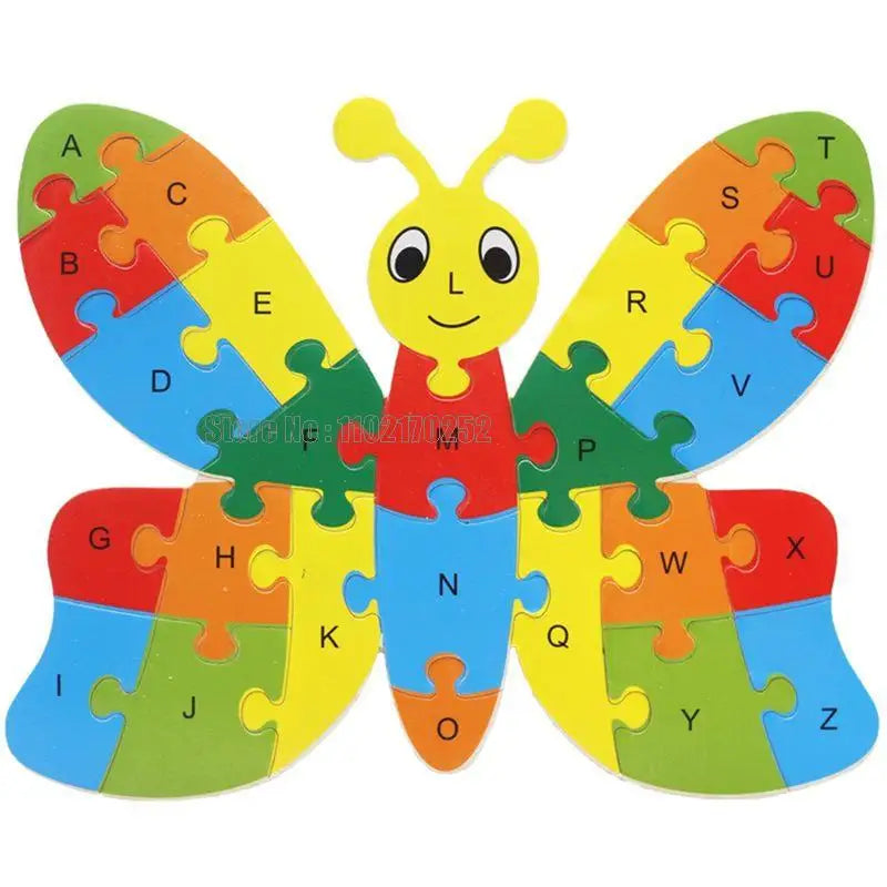 Animales de madera Inglés 26 Letras alfabéticas Rompecabezas Niños 3-5-6 años Juguete