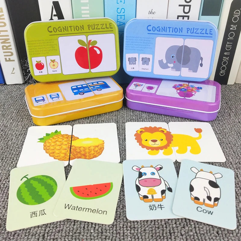 Rompecabezas para bebés, juguetes educativos Montessori, juegos de rompecabezas 3D de madera, caja de hierro, rompecabezas para niños, rompecabezas de madera para niños de 2 a 3 a 4 años