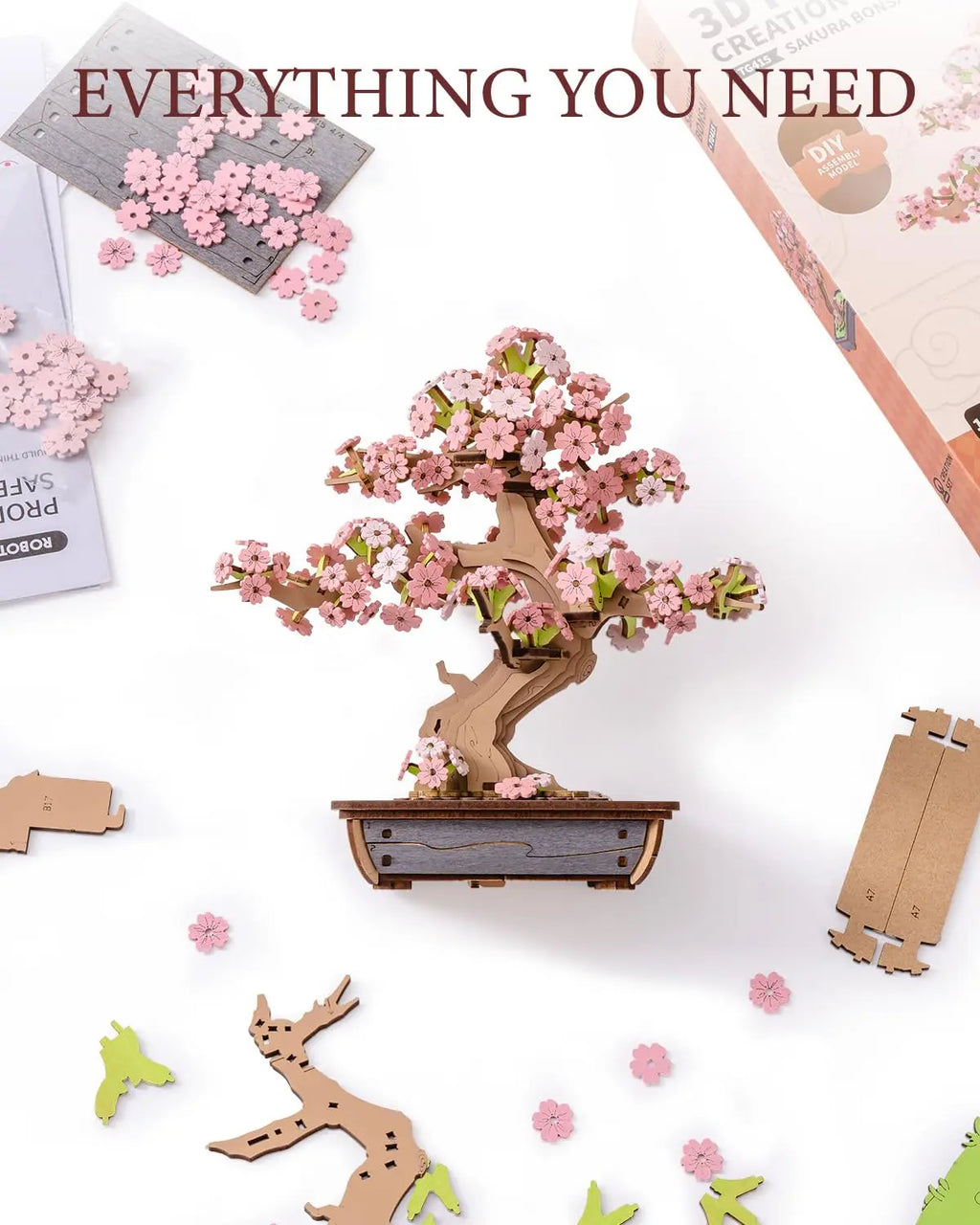Robotime Rolife-rompecabezas de bonsái Sakura de madera 3D, fácil montaje, Kit de bonsái de pino verde, regalo de Navidad para decoración del hogar familiar