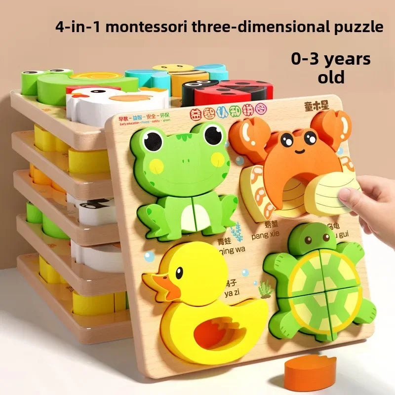 Rompecabezas de madera 3D de dibujos animados Montessori, rompecabezas de tráfico de animales, juguetes para niños, juego cognitivo educativo de Aprendizaje Temprano, regalos para niños