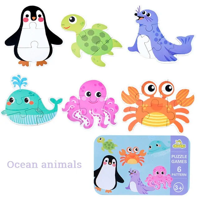 Rompecabezas de animales para niños pequeños de 1, 2, 3 años, niños y niñas, aprendizaje de animales, tarjeta de memoria, juego a juego, juguetes educativos para niños