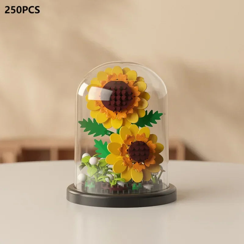 MOC-ramo eterno de rosas, bloques de construcción, conjunto 3D de construcción de flores, caja de exhibición de ramo eterno, juguete de ladrillo para decoración del hogar y la Oficina