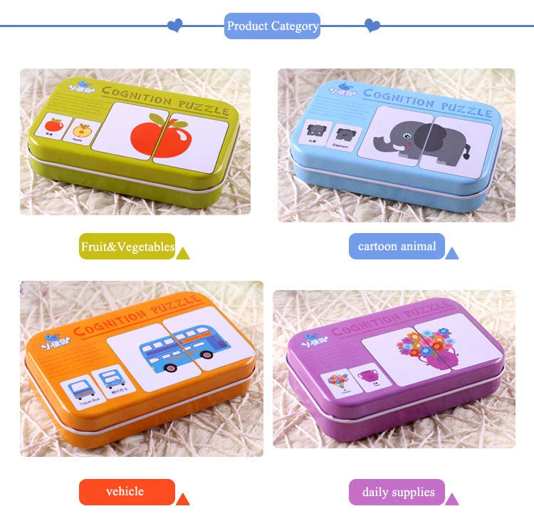 Rompecabezas para bebés, juguetes educativos Montessori, juegos de rompecabezas 3D de madera, caja de hierro, rompecabezas para niños, rompecabezas de madera para niños de 2 a 3 a 4 años