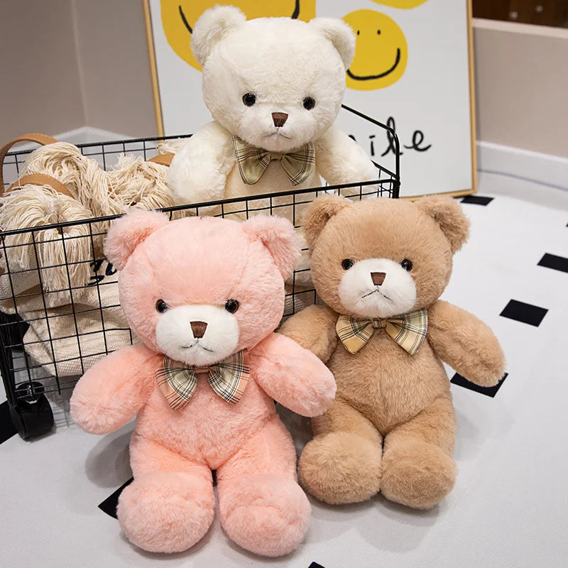 30CM Kawaii colorido pajarita oso muñeca de peluche abrazo oso muñeca regalo de cumpleaños almohada oso de peluche hogar sala de estar dormitorio