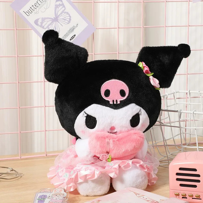 Almohada Kuromi de fresa Sanrio de 25cm, juguete de peluche para niñas, juguetes de peluche suaves, muñeco con melodía de fresa, regalo