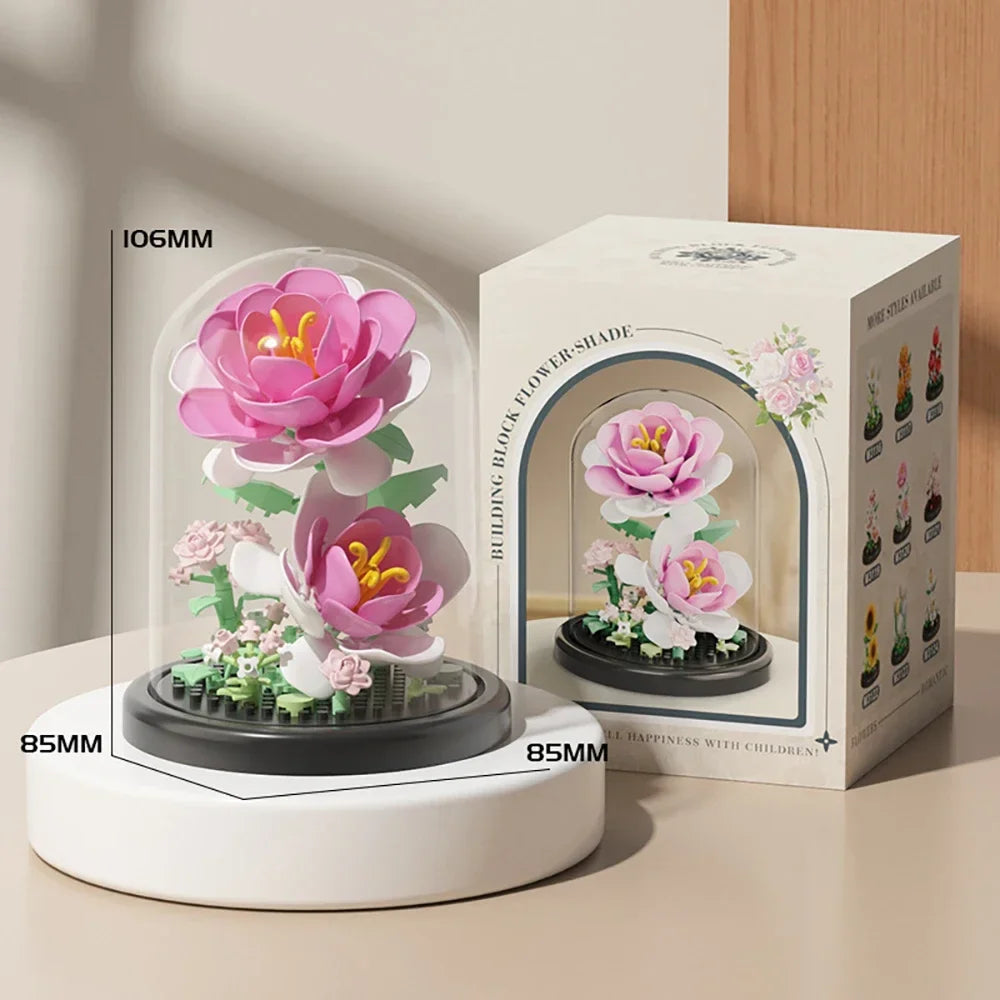 MOC-ramo eterno de rosas, bloques de construcción, conjunto 3D de construcción de flores, caja de exhibición de ramo eterno, juguete de ladrillo para decoración del hogar y la Oficina