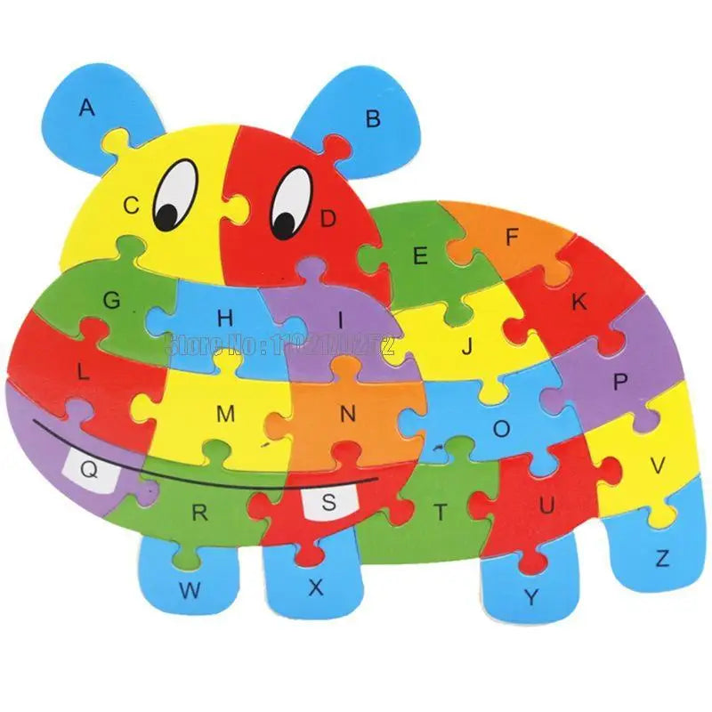 Animales de madera Inglés 26 Letras alfabéticas Rompecabezas Niños 3-5-6 años Juguete
