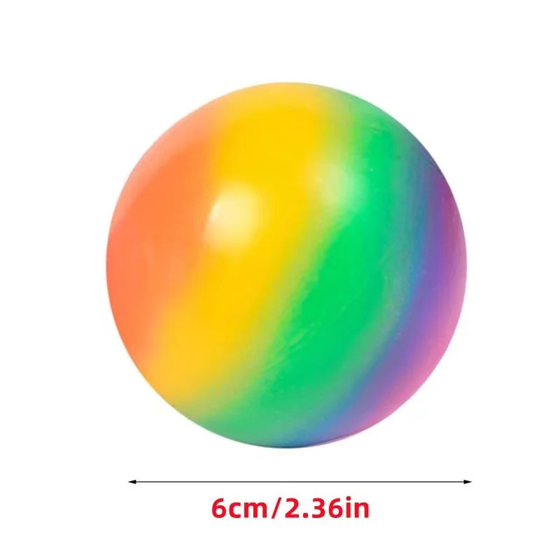 Bola rosa con gradiente de arcoíris para aliviar el estrés, juguete para apretar, pelota para saltar de rebote lento, pelota de juguete para entrenamiento de dedos para niños