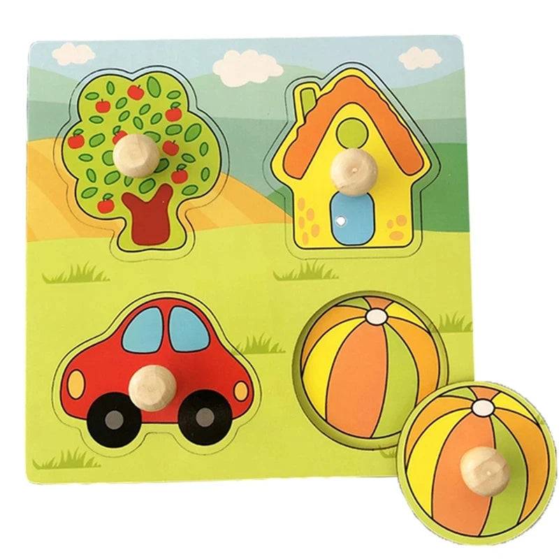 Juguetes Montessori para bebés, rompecabezas de madera 3D, tablero para rascar a mano para niños, rompecabezas para niños, educación temprana, juguete cognitivo de frutas