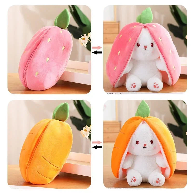 Conejo de peluche de fresa y zanahoria de 25cm, juguete de peluche creativo en fruta, transforma el bebé, muñeco de conejito de peluche para chico, regalo de cumpleaños