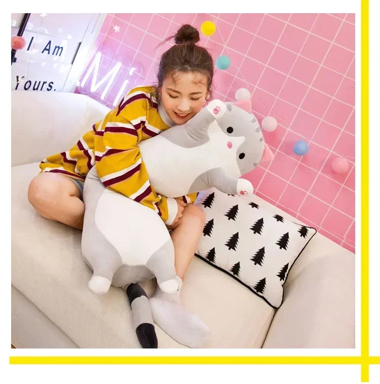 19,5 pulgadas lindo juguete de peluche de gato de 50cm largo rosa marrón gris gatos durmientes almohada de pierna Squishy pequeño Animal muñeca apaciguador regalo de peluche