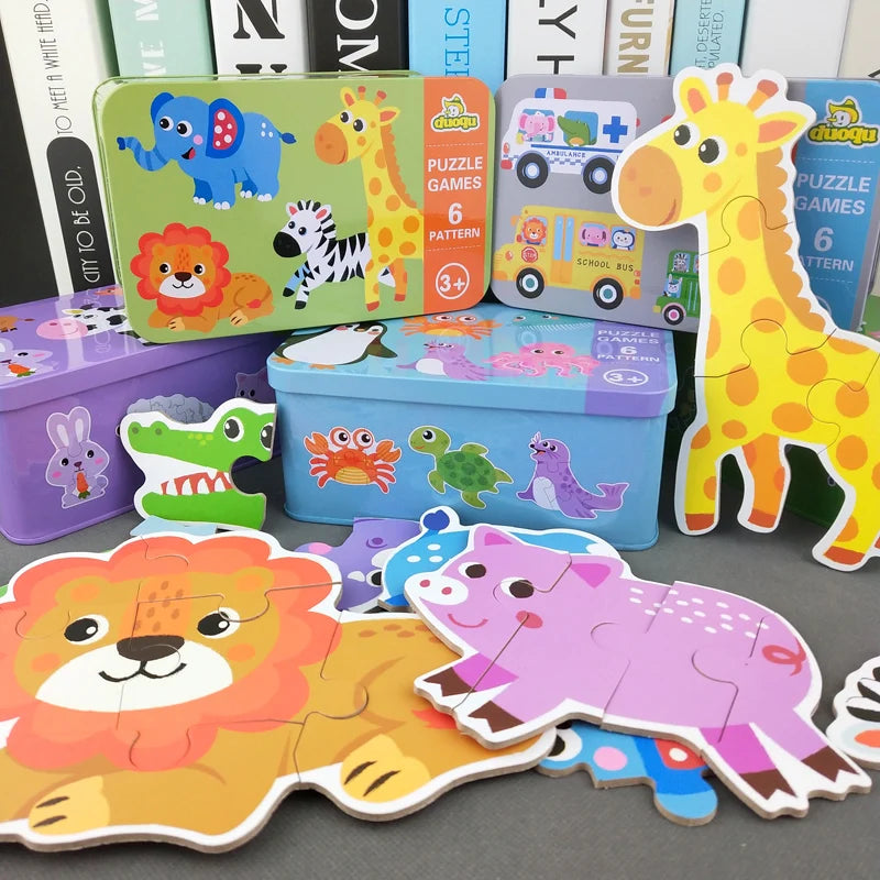 Rompecabezas para bebés, juguetes educativos Montessori, juegos de rompecabezas 3D de madera, caja de hierro, rompecabezas para niños, rompecabezas de madera para niños de 2 a 3 a 4 años