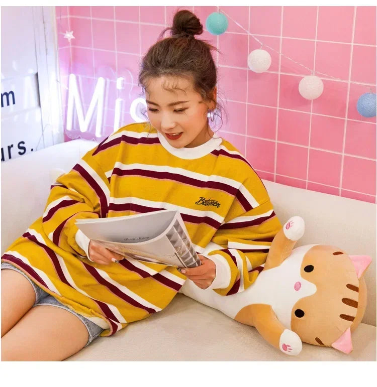 19,5 pulgadas lindo juguete de peluche de gato de 50cm largo rosa marrón gris gatos durmientes almohada de pierna Squishy pequeño Animal muñeca apaciguador regalo de peluche