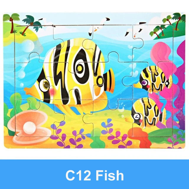 Rompecabezas 3D de madera Montessori de 15x11cm, juego de rompecabezas de inteligencia Animal de dibujos animados, juguetes educativos de Aprendizaje Temprano para niños