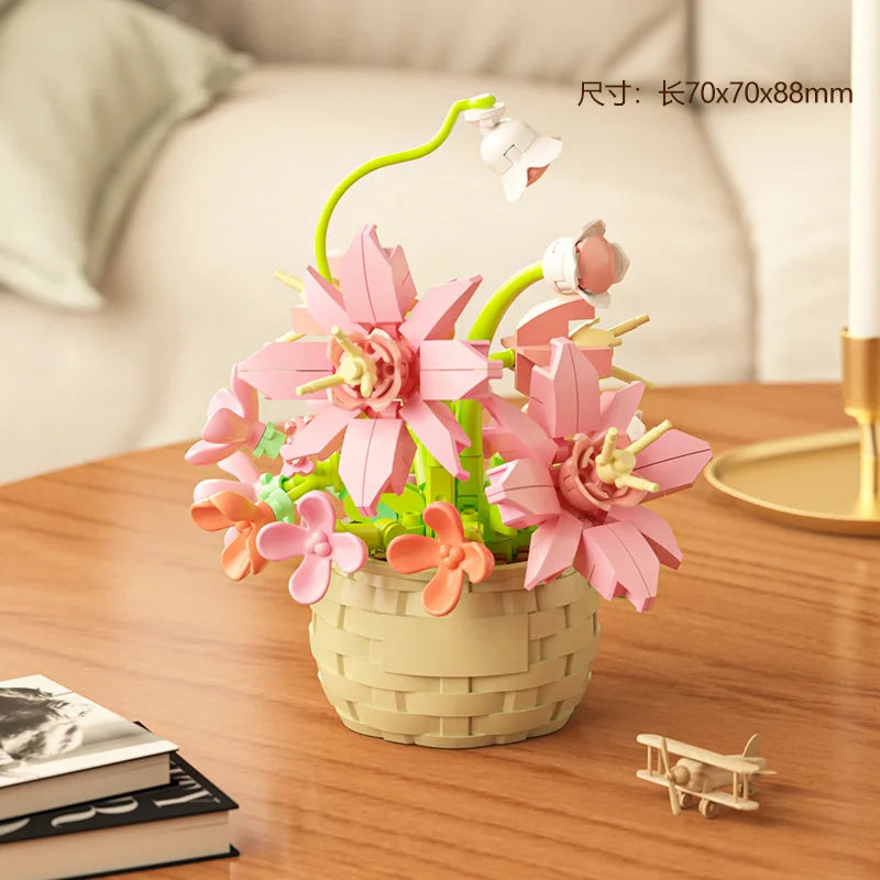 Ramo de flores para adultos, micropartículas de bloques de construcción, juguete para niños y niñas de 6 a 12 años, regalo de cumpleaños, Mini ladrillos de flores